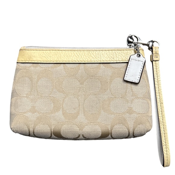 COACH Y2K women's yellow leather signature beige monogram wristlet with strap. - Picture 2 of 3